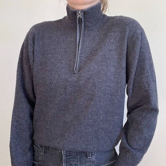 Raffi Mens Charcoal Gray Extra Fine Merino Wool Quarter Zip Sweater Sz XL - Picture 1 of 9
